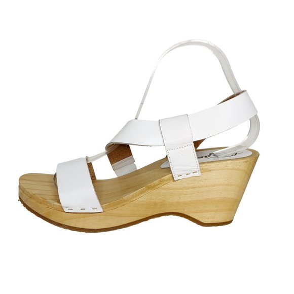 Free People Shoes - Free People Chunky Wooden Dune Beach Clog Sandals White Leather Strap 9.5 (40)